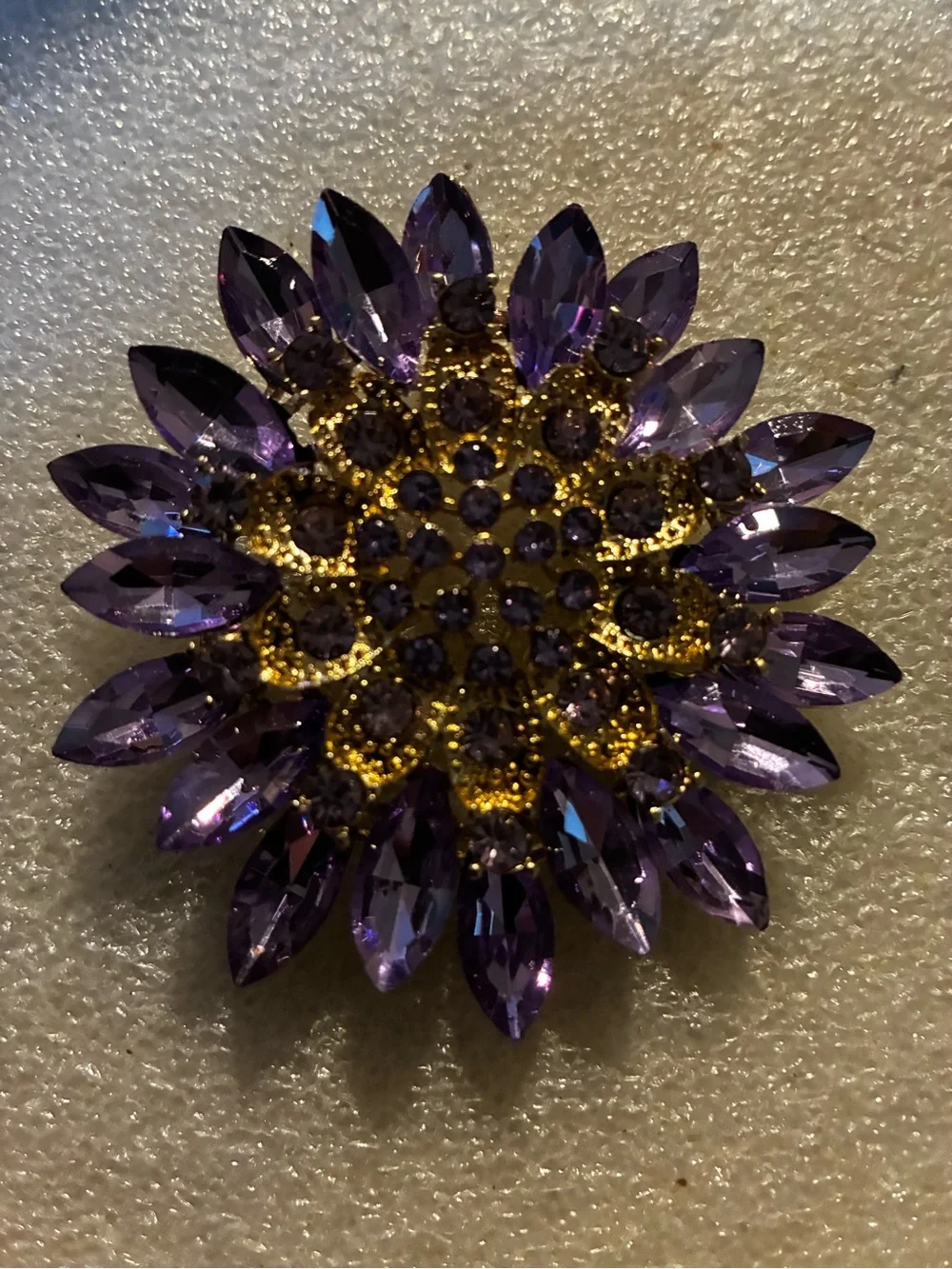 Purple Crystal Flower Brooch and pendent with Gold Accents